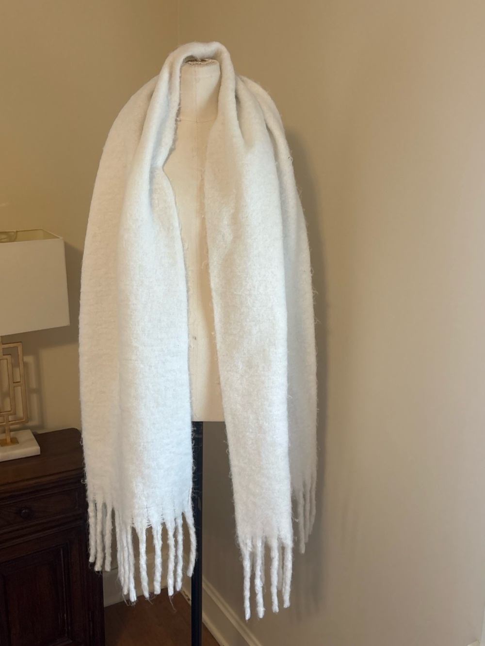 Cozy White Chunky Scarf with Fringe